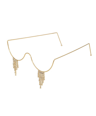 Statement facelet featuring crystal chain fringe on a minimalist gold frame