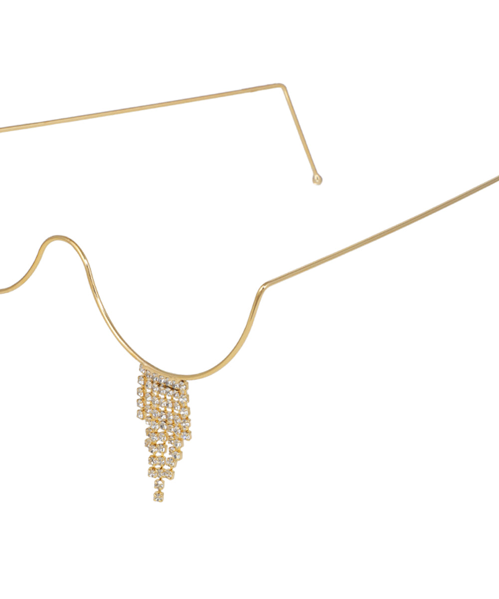 Gold wire frame facelet with crystal fringe tassel accents