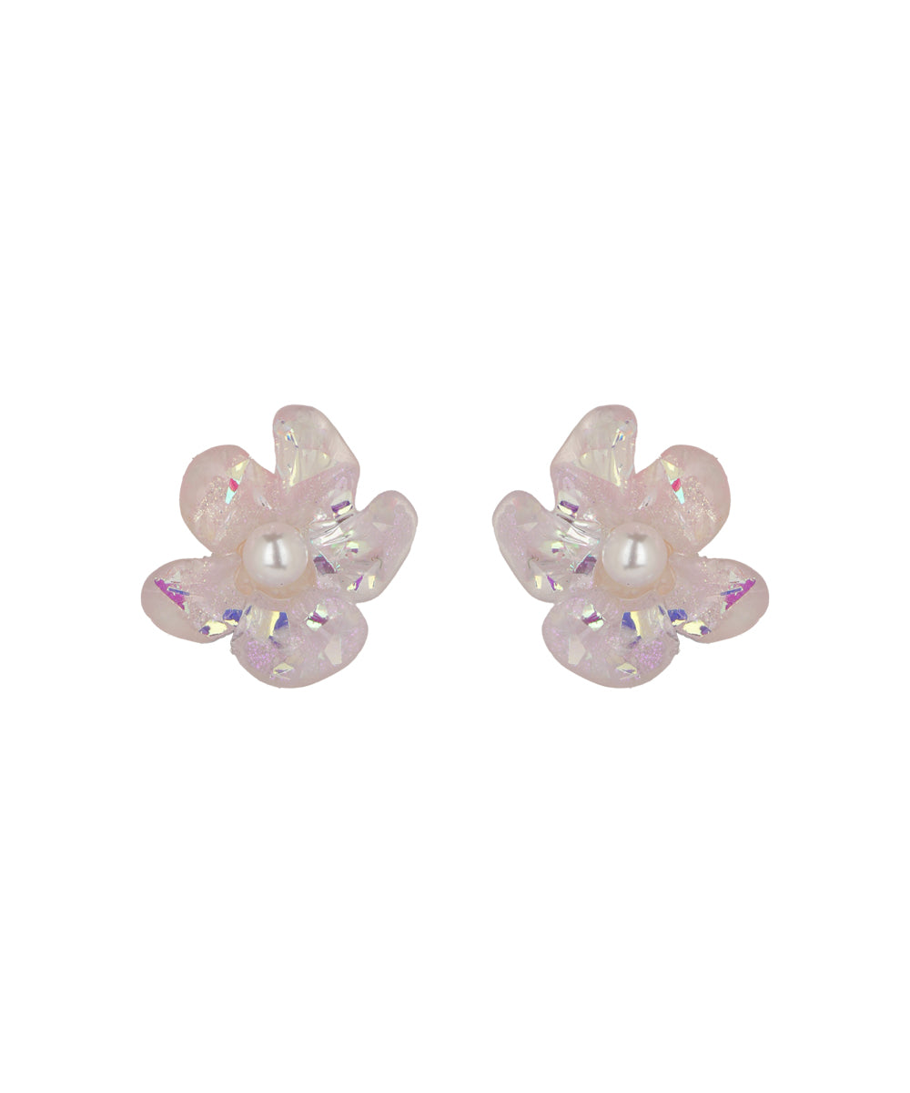 Iridescent Blush Pearl Flower Stud Earrings | Stylika