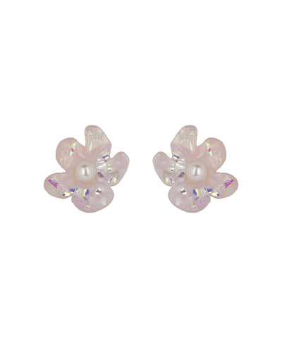 Iridescent Blush Pearl Flower Stud Earrings | Stylika