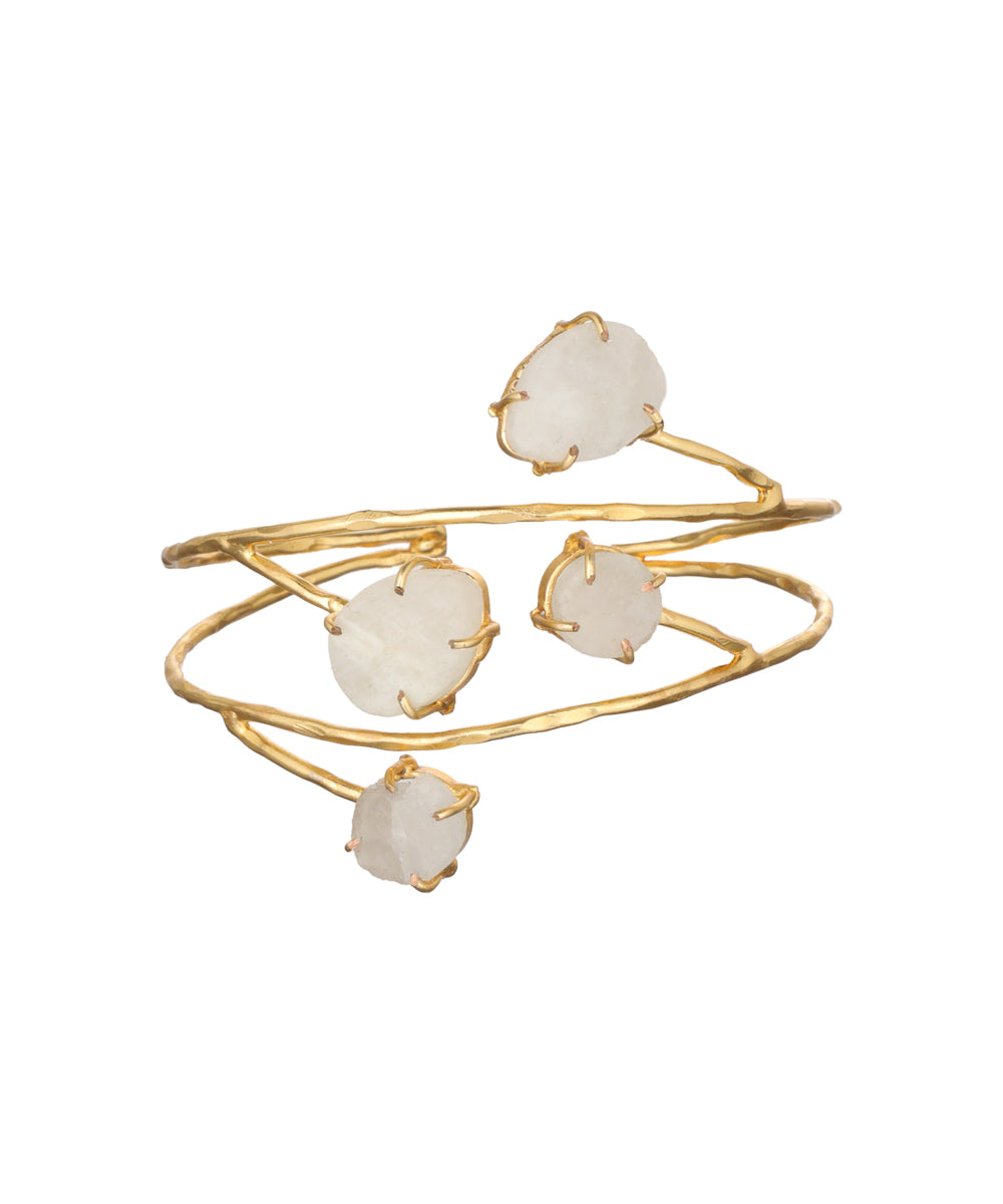 Organic Multi Stone Wrap Open Cuff Bracelet | Stylika