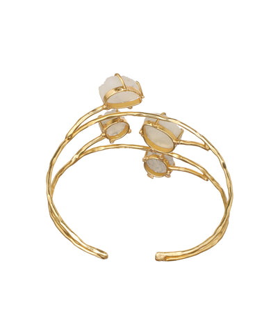 Organic Multi Stone Wrap Open Cuff Bracelet | Stylika