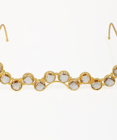 Gold facelet with cascading round crystals and elegant wavy shape
