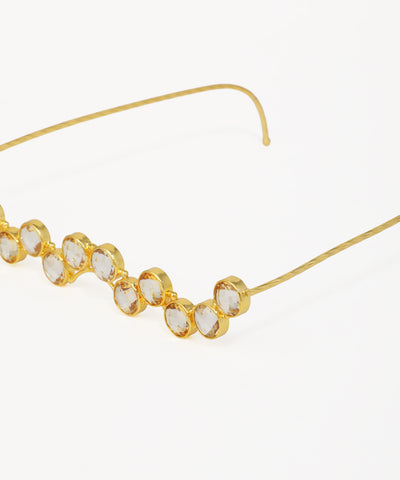 Gold facelet with wavy design and faceted round crystal embellishments