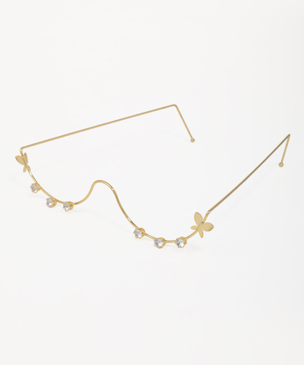Wavy gold facelet with butterfly details and round crystal embellishments