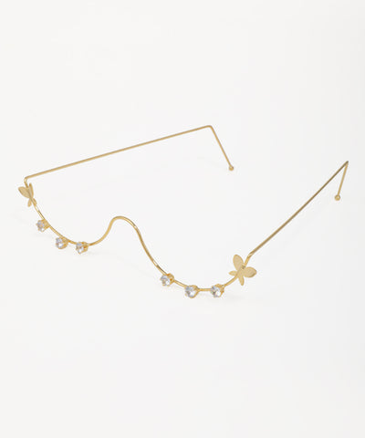 Wavy gold facelet with butterfly details and round crystal embellishments