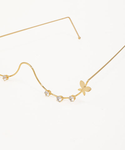 Gold wire facelet with butterfly details and delicate crystal stone accents