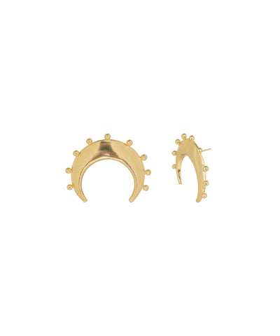 Crescent Moon Stud Earrings with Bead Detail | Stylika