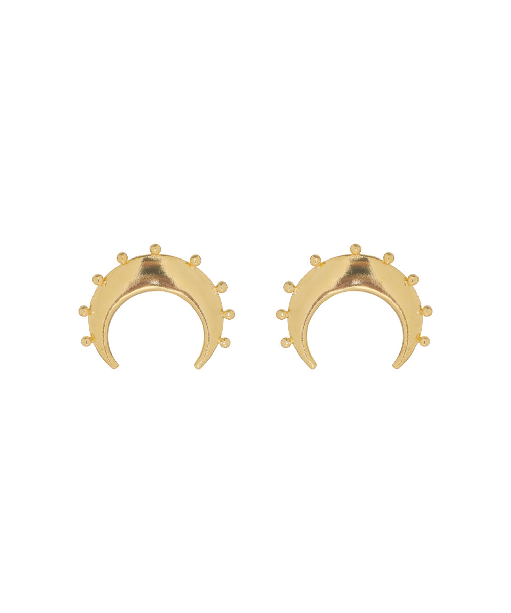 Crescent Moon Stud Earrings with Bead Detail | Stylika
