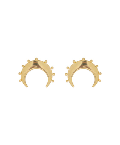 Crescent Moon Stud Earrings with Bead Detail | Stylika