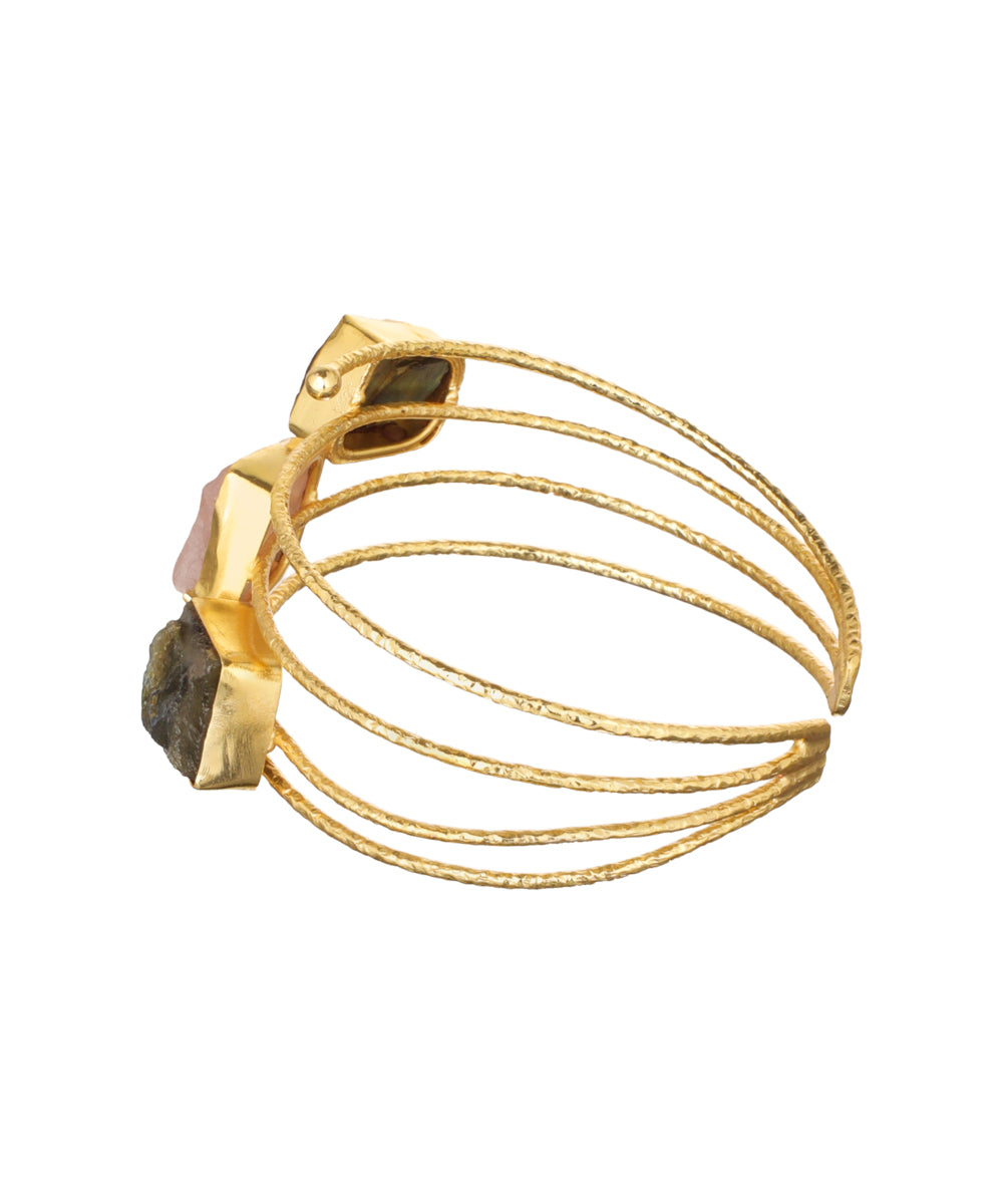 Layered Uncut Rough Stone Open Cuff Bracelet | Stylika