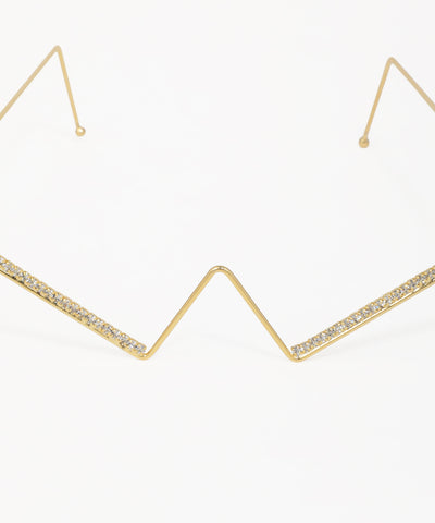 Gold wire facelet with angular lines and pavé crystal highlights