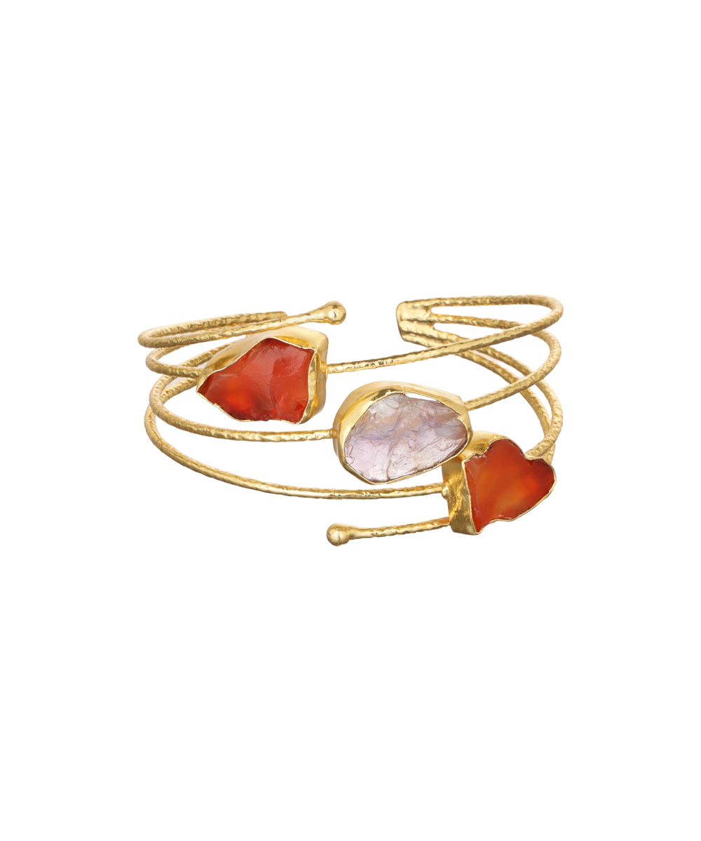 Layered Uncut Rough Stone Open Cuff Bracelet | Stylika