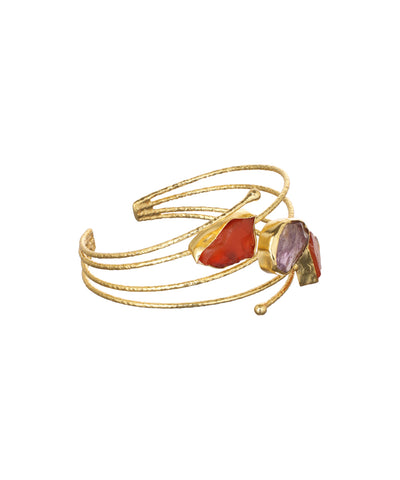 Layered Uncut Rough Stone Open Cuff Bracelet | Stylika