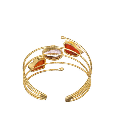 Layered Uncut Rough Stone Open Cuff Bracelet | Stylika