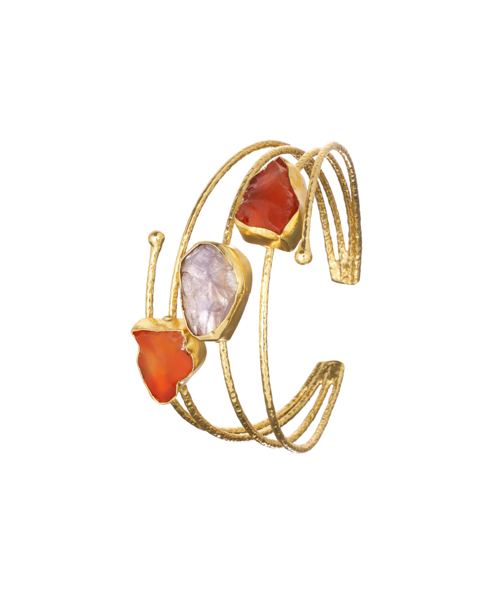 Layered Uncut Rough Stone Open Cuff Bracelet | Stylika