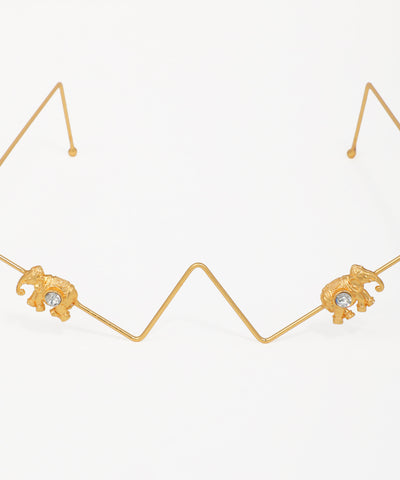 Minimalist gold geometric earrings adorned with small elephant pendants