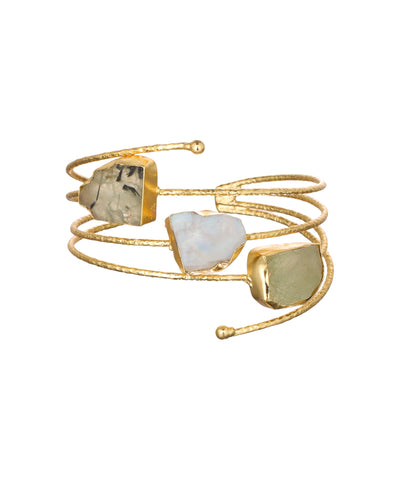 Layered Uncut Rough Stone Open Cuff Bracelet | Stylika