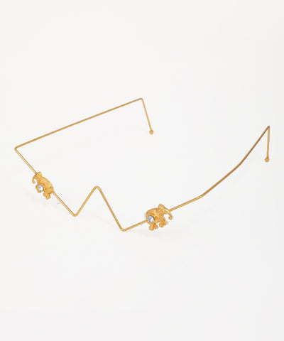 Gold-tone geometric wire earrings featuring elephant charms with crystal accents