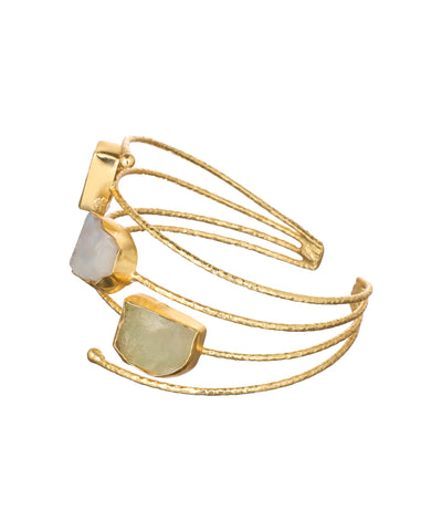 Layered Uncut Rough Stone Open Cuff Bracelet | Stylika