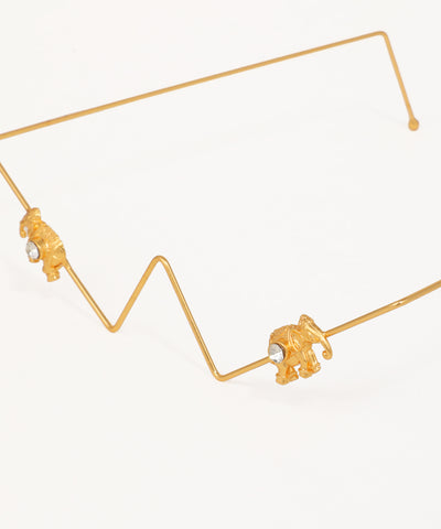 Contemporary zigzag wire earrings in gold with elephant accents