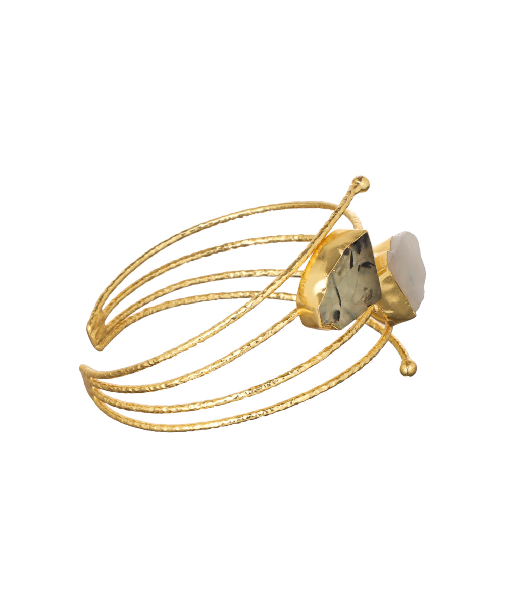 Layered Uncut Rough Stone Open Cuff Bracelet | Stylika