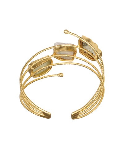 Layered Uncut Rough Stone Open Cuff Bracelet | Stylika