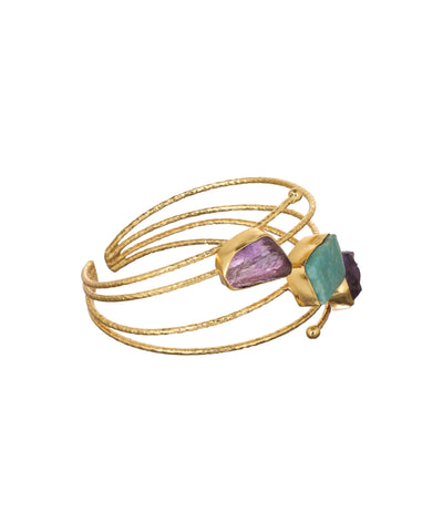 Layered Uncut Rough Stone Open Cuff Bracelet | Stylika