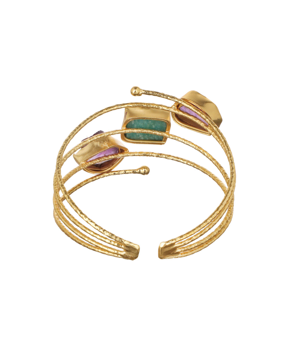 Layered Uncut Rough Stone Open Cuff Bracelet | Stylika