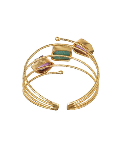 Layered Uncut Rough Stone Open Cuff Bracelet | Stylika