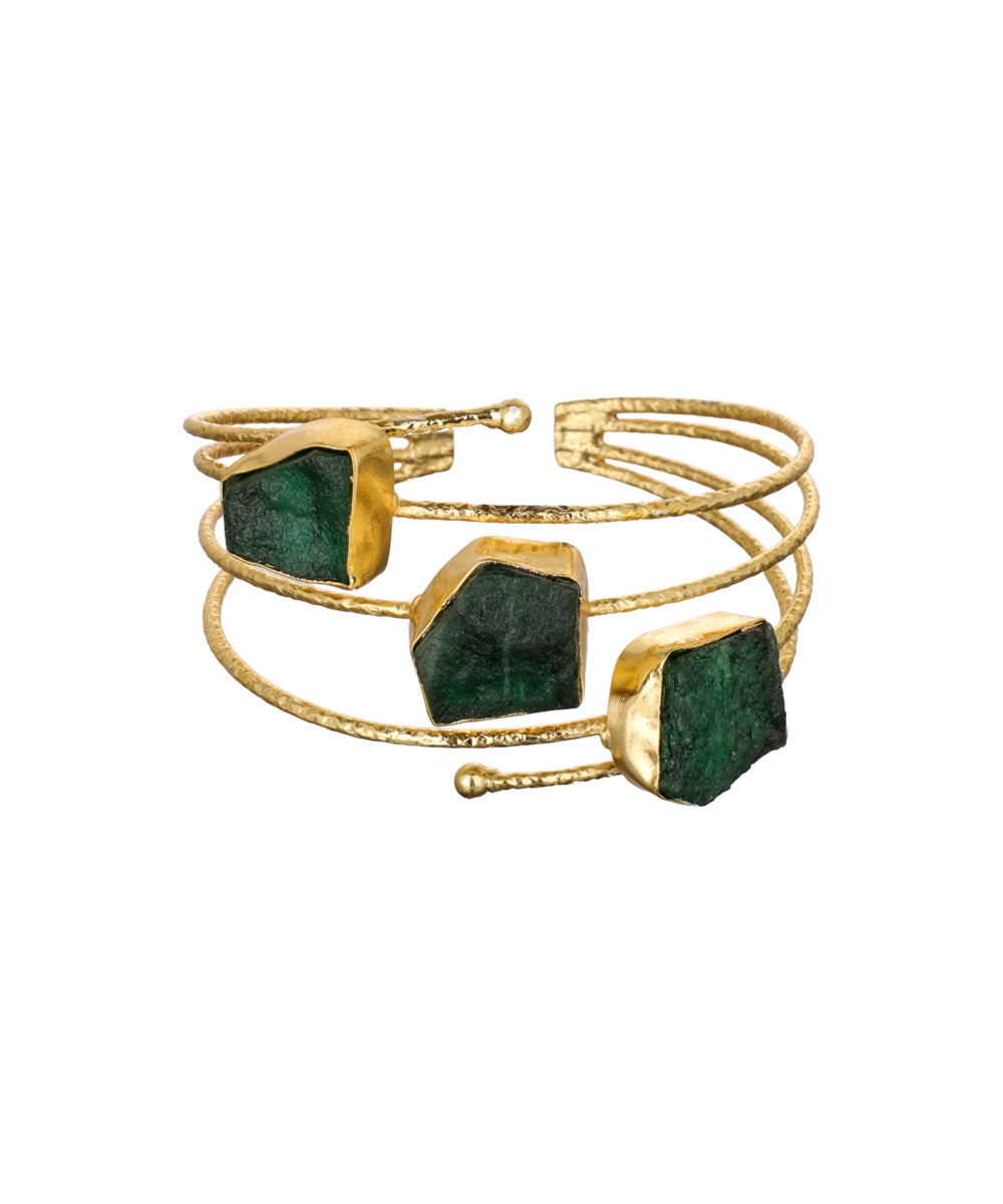 Layered Uncut Rough Stone Open Cuff Bracelet | Stylika