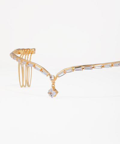 Dainty V-shape tiara headpiece with clear baguette crystals and silver-tone finish