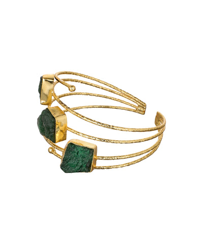 Layered Uncut Rough Stone Open Cuff Bracelet | Stylika