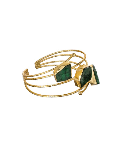 Layered Uncut Rough Stone Open Cuff Bracelet | Stylika