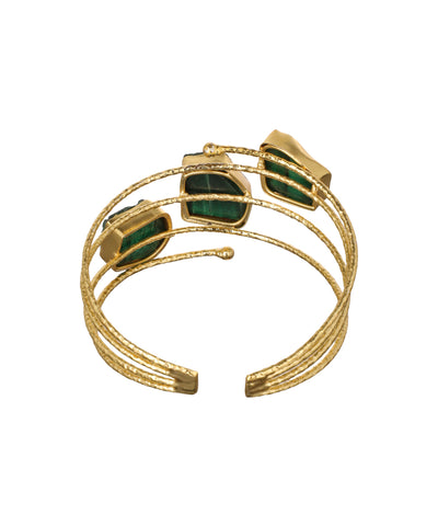 Layered Uncut Rough Stone Open Cuff Bracelet | Stylika