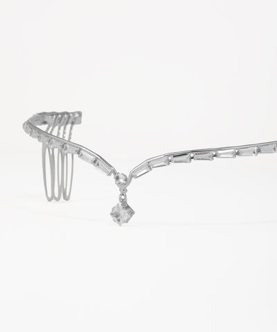 Wedding tiara with clear baguette crystal accents and minimalist design