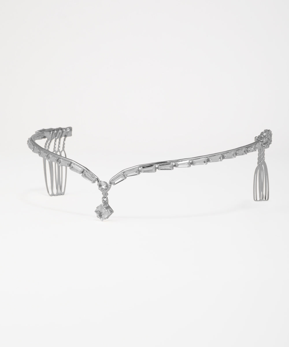 Silver-tone headpiece with sparkling baguette crystals and delicate V silhouette
