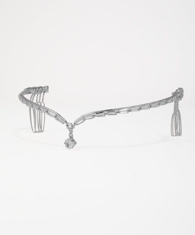 Silver-tone headpiece with sparkling baguette crystals and delicate V silhouette