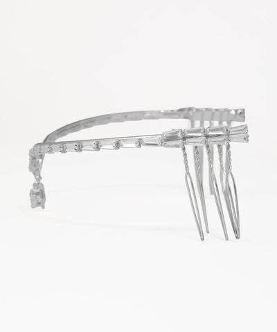 Crystal tiara with baguette-cut stones and elegant pointed design