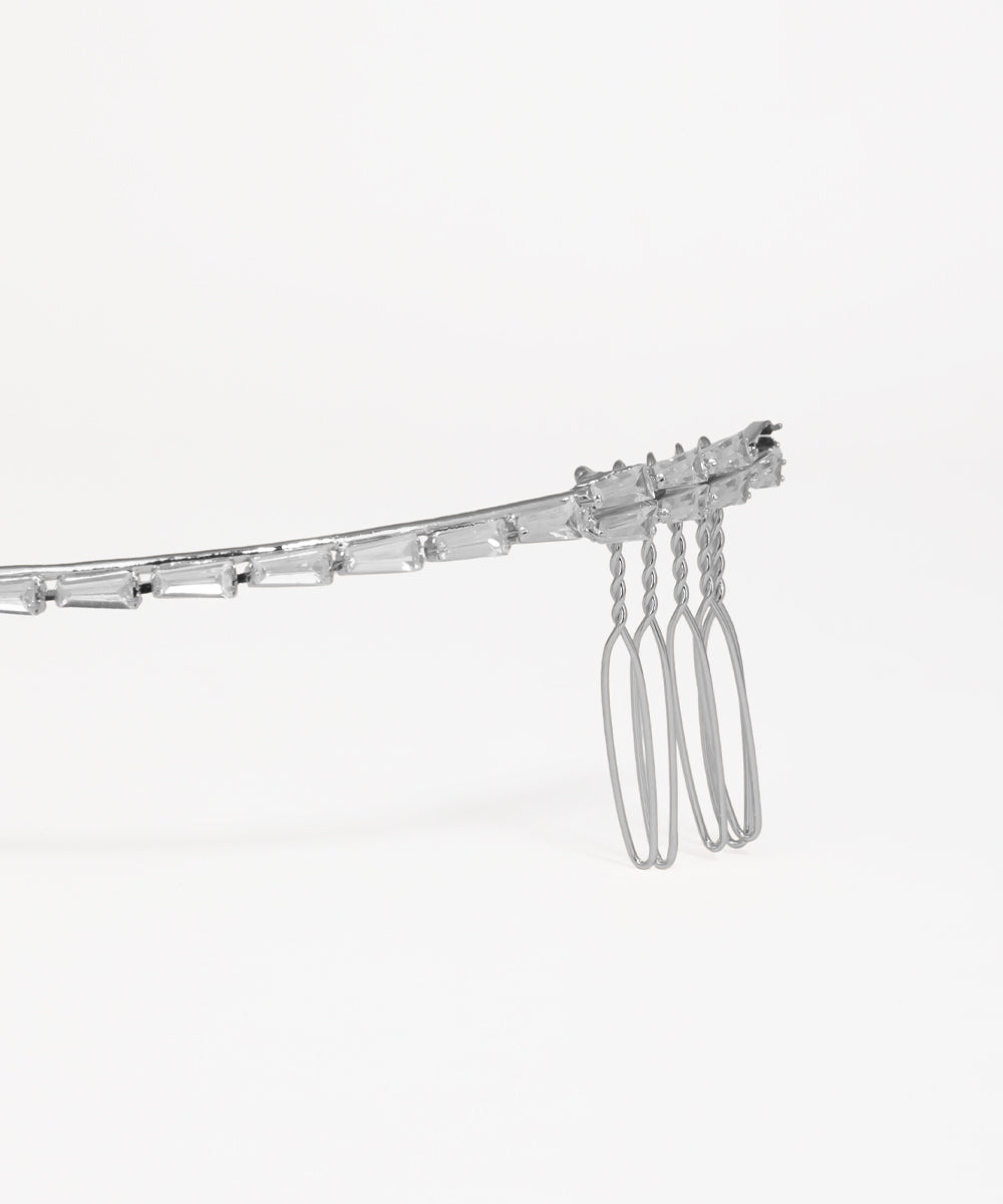 Dainty wedding crown with clear crystal baguettes and refined styling