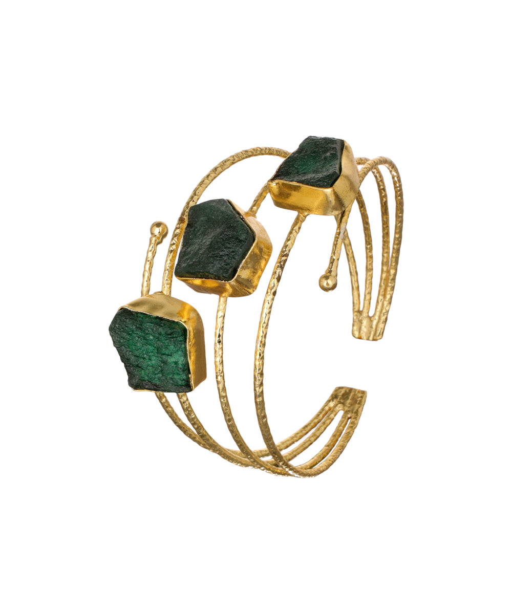 Layered Uncut Rough Stone Open Cuff Bracelet | Stylika