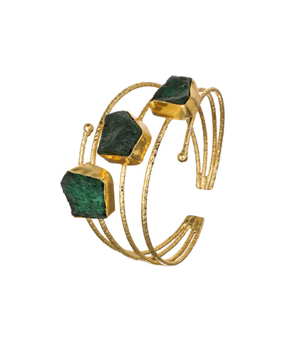 Layered Uncut Rough Stone Open Cuff Bracelet | Stylika