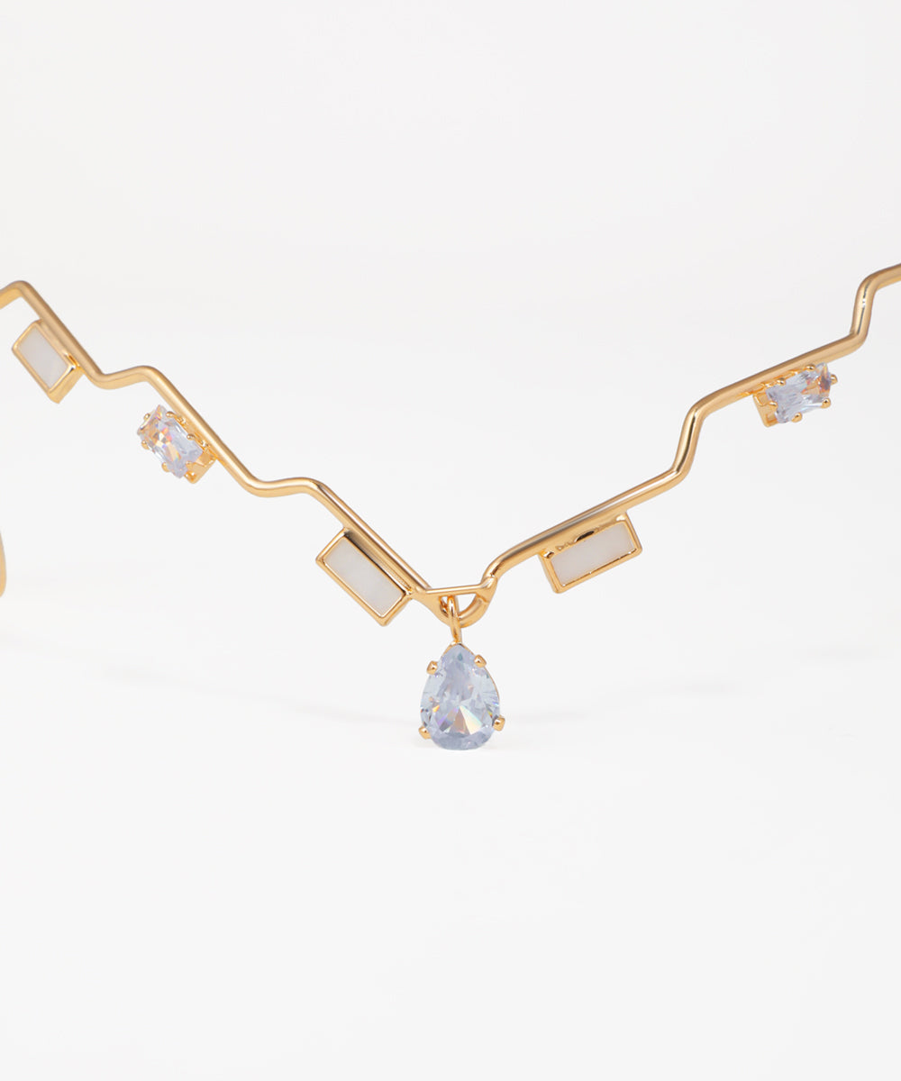 Geometric wavy tiara headpiece with sparkling crystal accents and silver-tone finish