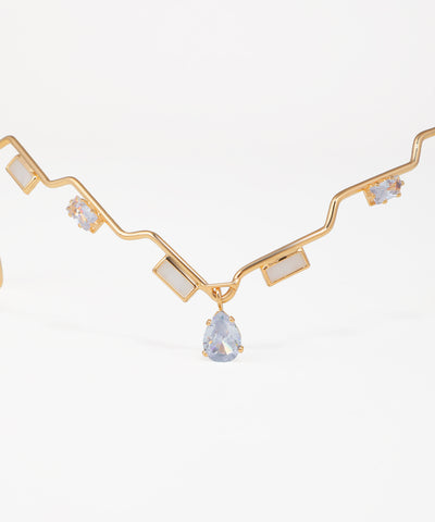 Geometric wavy tiara headpiece with sparkling crystal accents and silver-tone finish