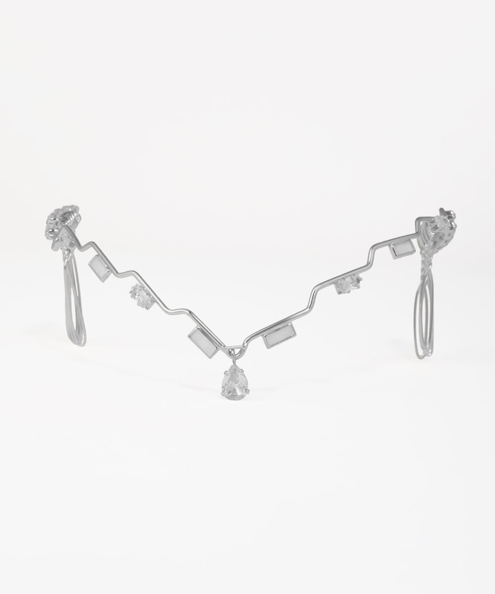 Contemporary tiara headpiece with wavy metalwork and crystal accents