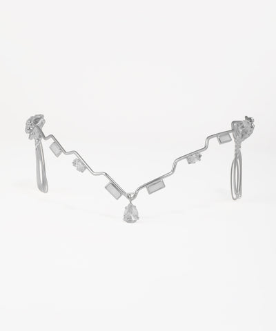 Contemporary tiara headpiece with wavy metalwork and crystal accents