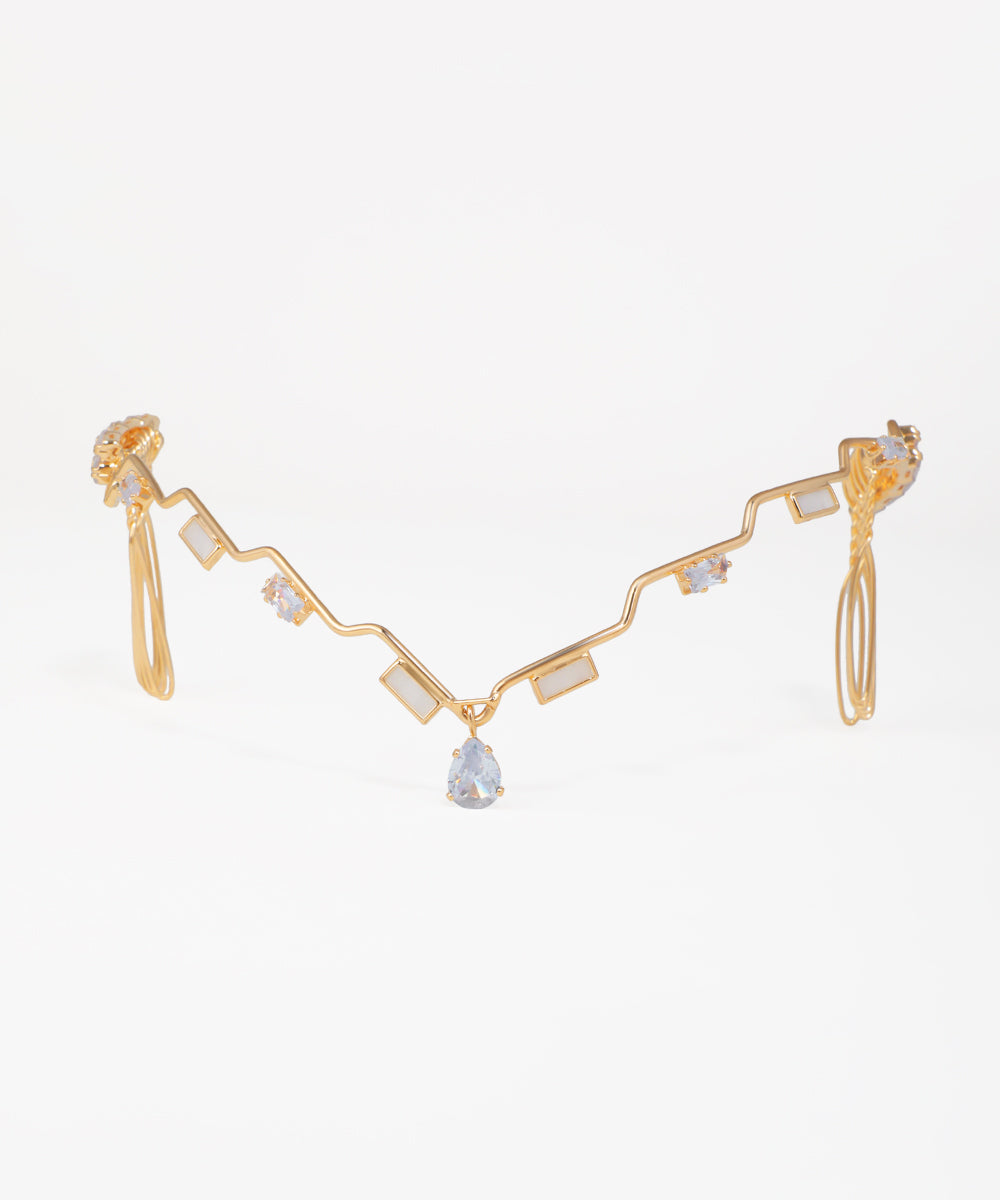 Modern crystal tiara featuring a geometric wave design