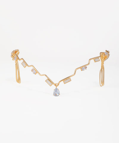 Modern crystal tiara featuring a geometric wave design