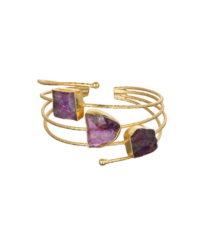 Layered Uncut Rough Stone Open Cuff Bracelet | Stylika