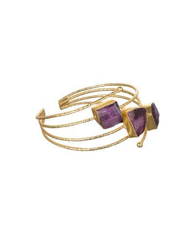 Layered Uncut Rough Stone Open Cuff Bracelet | Stylika